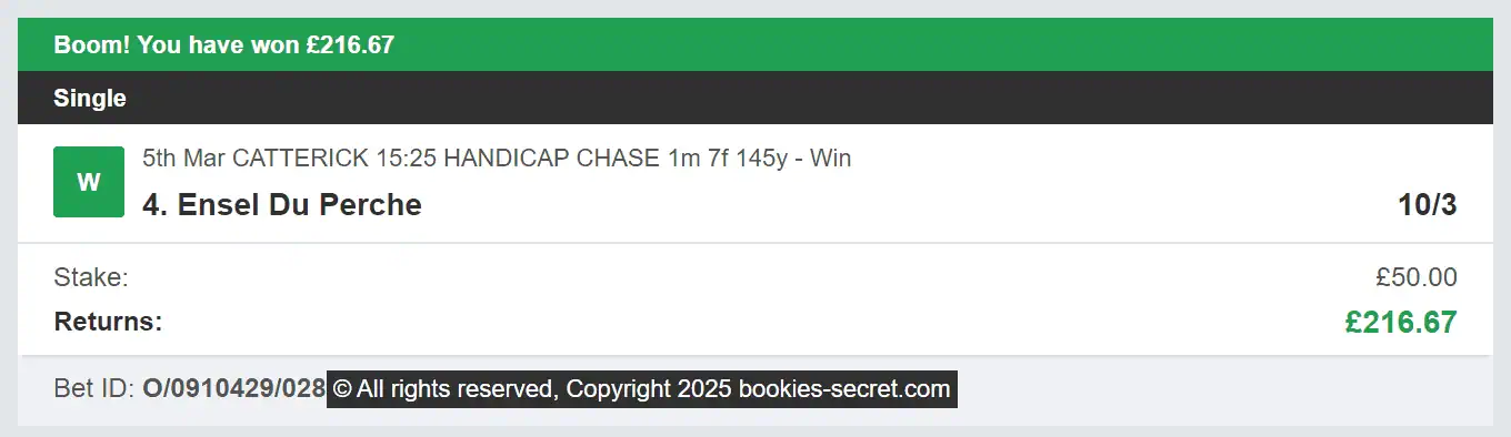 Bookies Secret - Winner 1 - 2025-03-05