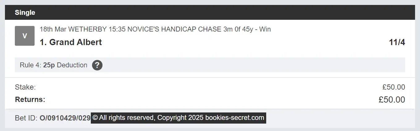 Bookies Secret - Winner 1 - 2025-03-18
