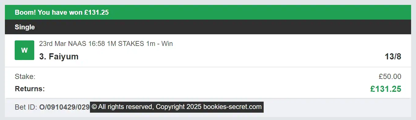 Bookies Secret - Winner 1 - 2025-03-23