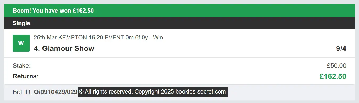Bookies Secret - Winner 1 - 2025-03-26