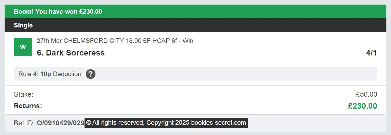 Bookies Secret - Winner 1 - 2025-03-27