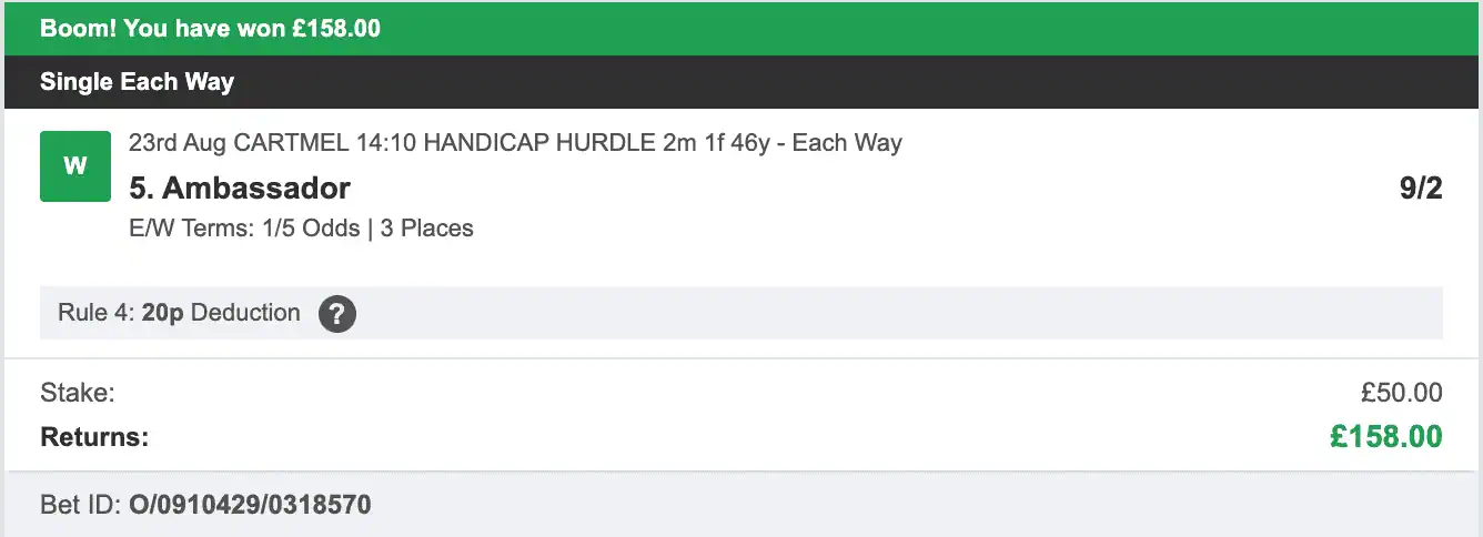 Bookies Secret - Winner 1 - 2025-08-23