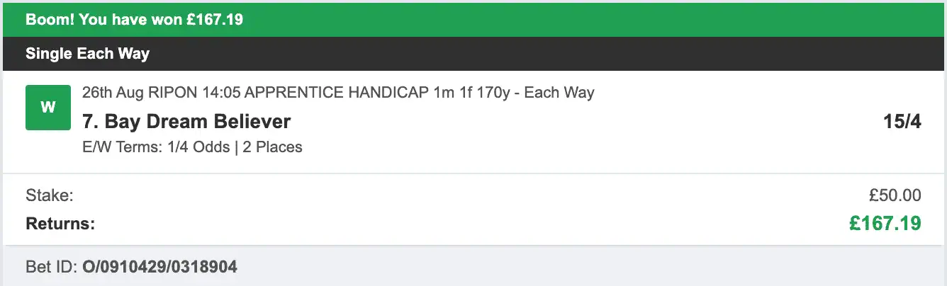 Bookies Secret - Winner 1 - 2025-08-26
