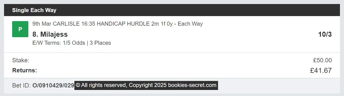 Bookies Secret - Winner 2 - 2025-03-10