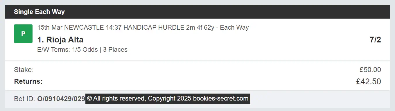 Bookies Secret - Winner 2 - 2025-03-15